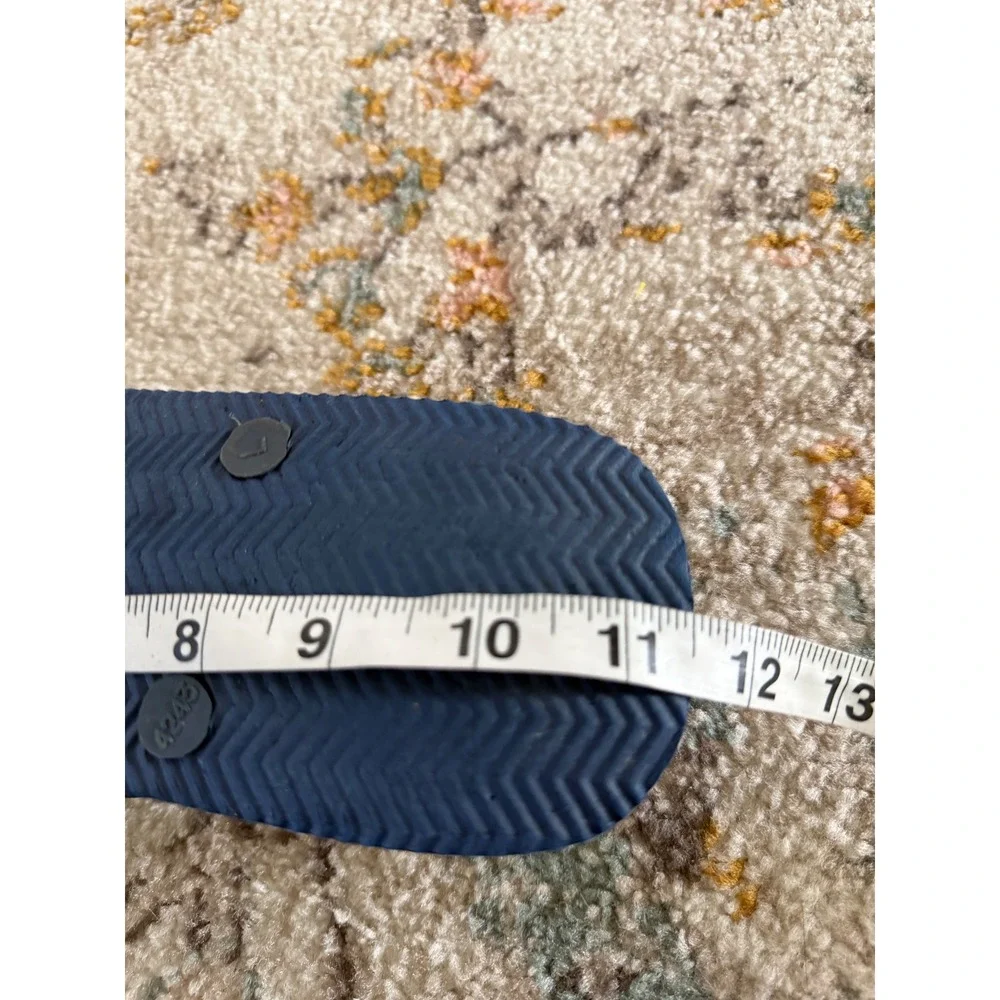 Solfish Mens Flip Flop Sandals Navy Blue Striped Wood Grain Print Size L 11-12